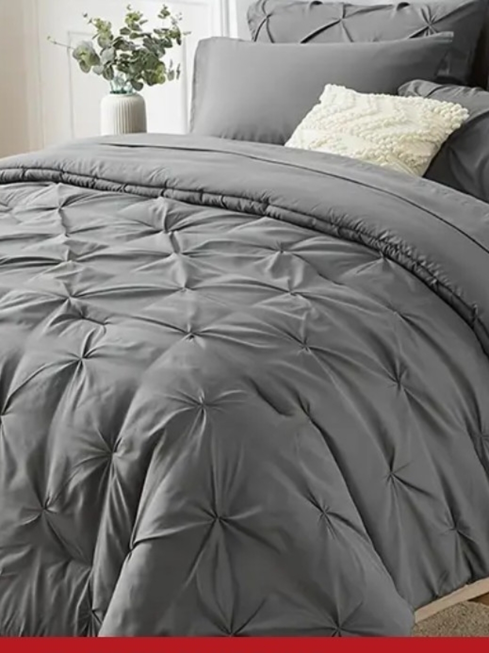 Plush Pinch-Tuck Comforter Set in Charcoal Gray